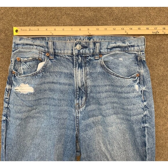 American Eagle Jeans Womens 10 High Rise Baggy Straight Distressed Ripped Denim - Picture 4 of 9